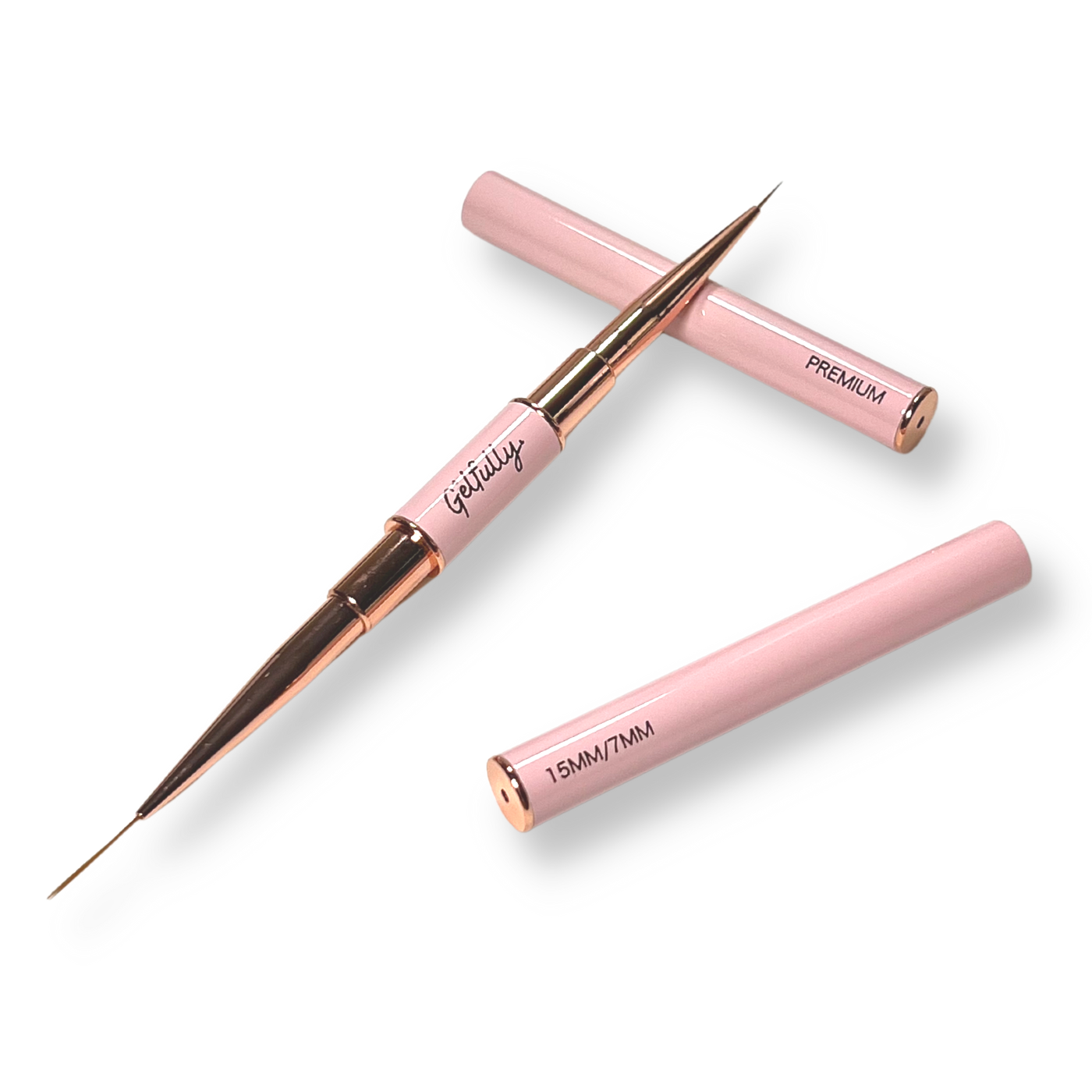 Unique Bargains Double Head Crystal Handle 7mm 7mm Drawing Brush Liner Brush Painting Pen ABS Rose Gold Tone 1 Pcs